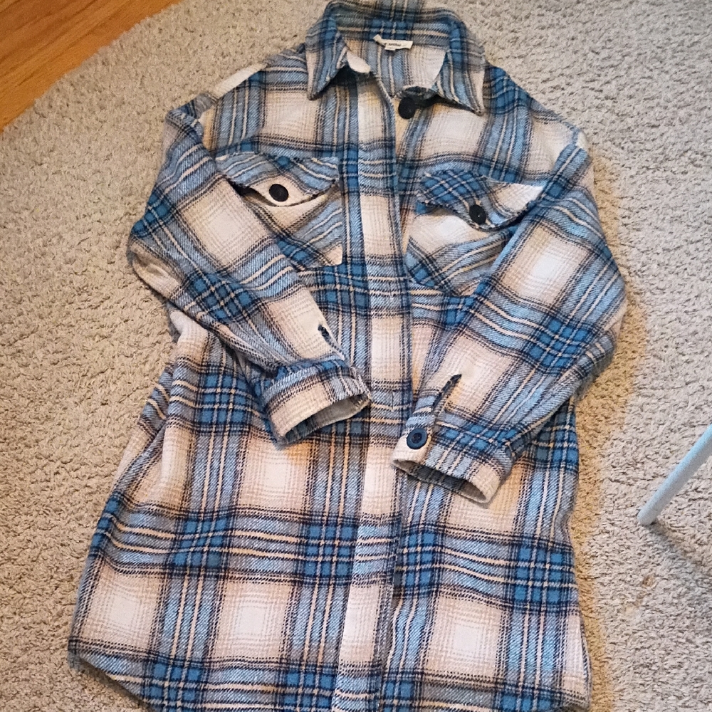 Worth Collective Plaid Blue and White Women's Shacket